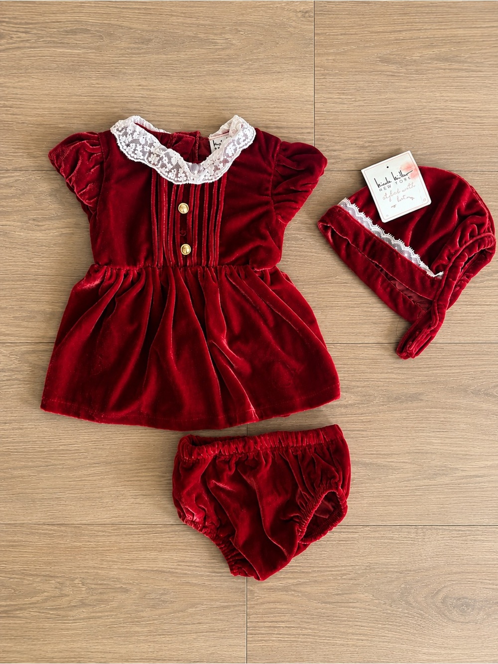 Classic Velvet Baby Girls Matching Set in Deep Red